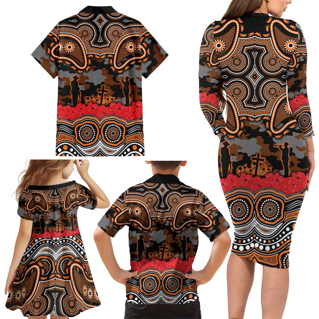ANZAC Day Wests Tigers Family Matching Long Sleeve Bodycon Dress and Hawaiian Shirt Military Memorial Aboriginal Indigenous Art