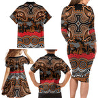 ANZAC Day Wests Tigers Family Matching Long Sleeve Bodycon Dress and Hawaiian Shirt Military Memorial Aboriginal Indigenous Art