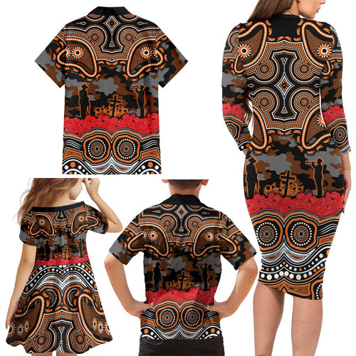 ANZAC Day Wests Tigers Family Matching Long Sleeve Bodycon Dress and Hawaiian Shirt Military Memorial Aboriginal Indigenous Art