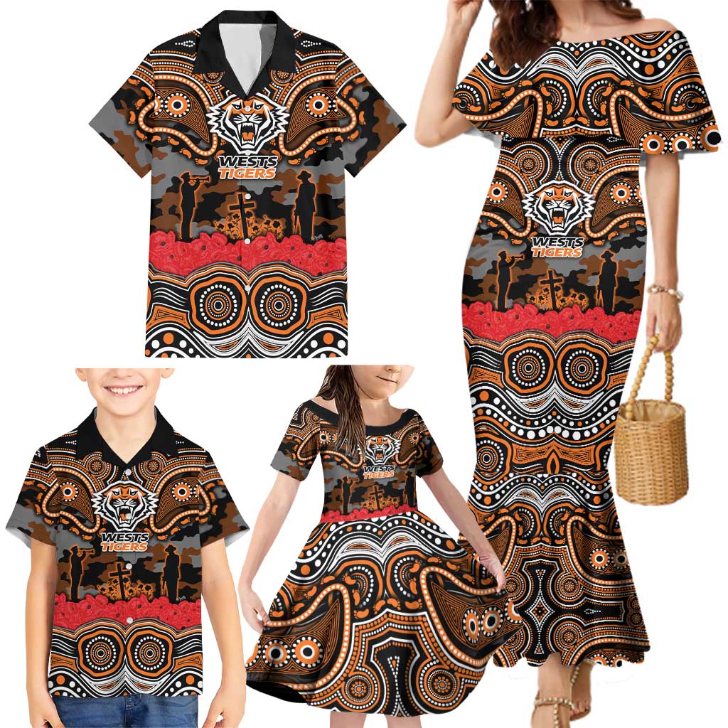 ANZAC Day Wests Tigers Family Matching Mermaid Dress and Hawaiian Shirt Military Memorial Aboriginal Indigenous Art