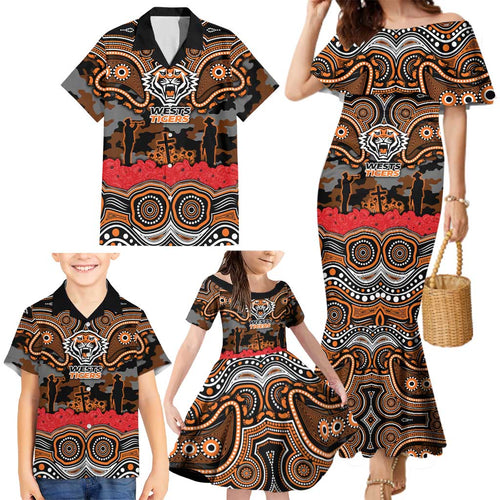 ANZAC Day Wests Tigers Family Matching Mermaid Dress and Hawaiian Shirt Military Memorial Aboriginal Indigenous Art