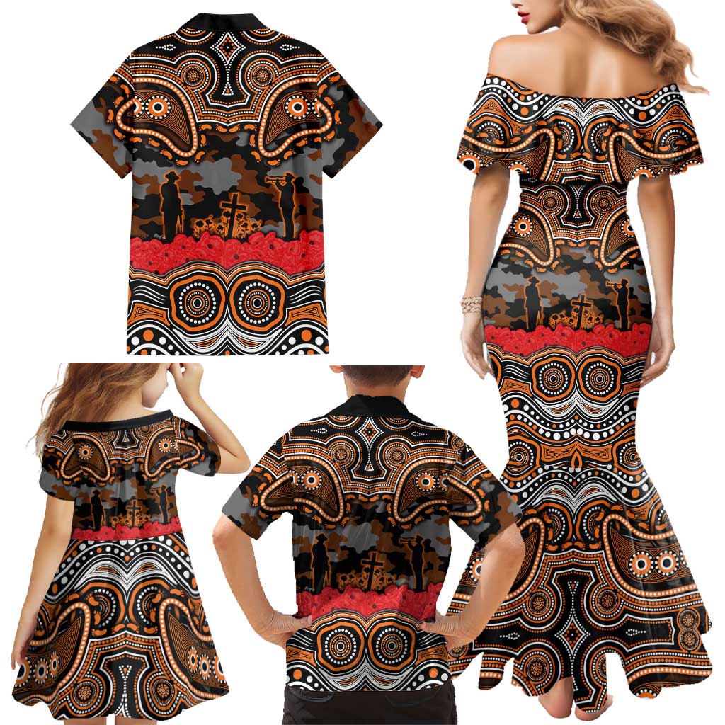 ANZAC Day Wests Tigers Family Matching Mermaid Dress and Hawaiian Shirt Military Memorial Aboriginal Indigenous Art
