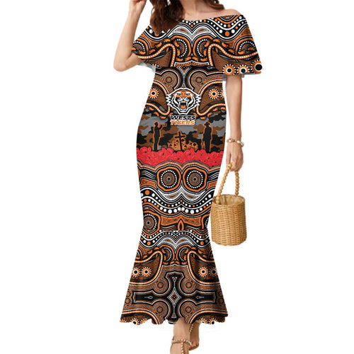 ANZAC Day Wests Tigers Family Matching Mermaid Dress and Hawaiian Shirt Military Memorial Aboriginal Indigenous Art