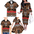 ANZAC Day Wests Tigers Family Matching Off The Shoulder Long Sleeve Dress and Hawaiian Shirt Military Memorial Aboriginal Indigenous Art