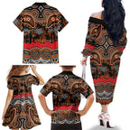 ANZAC Day Wests Tigers Family Matching Off The Shoulder Long Sleeve Dress and Hawaiian Shirt Military Memorial Aboriginal Indigenous Art