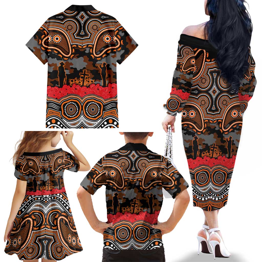 ANZAC Day Wests Tigers Family Matching Off The Shoulder Long Sleeve Dress and Hawaiian Shirt Military Memorial Aboriginal Indigenous Art