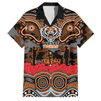ANZAC Day Wests Tigers Family Matching Off The Shoulder Long Sleeve Dress and Hawaiian Shirt Military Memorial Aboriginal Indigenous Art