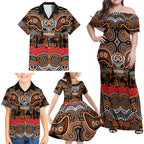ANZAC Day Wests Tigers Family Matching Off Shoulder Maxi Dress and Hawaiian Shirt Military Memorial Aboriginal Indigenous Art