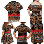 ANZAC Day Wests Tigers Family Matching Off Shoulder Maxi Dress and Hawaiian Shirt Military Memorial Aboriginal Indigenous Art