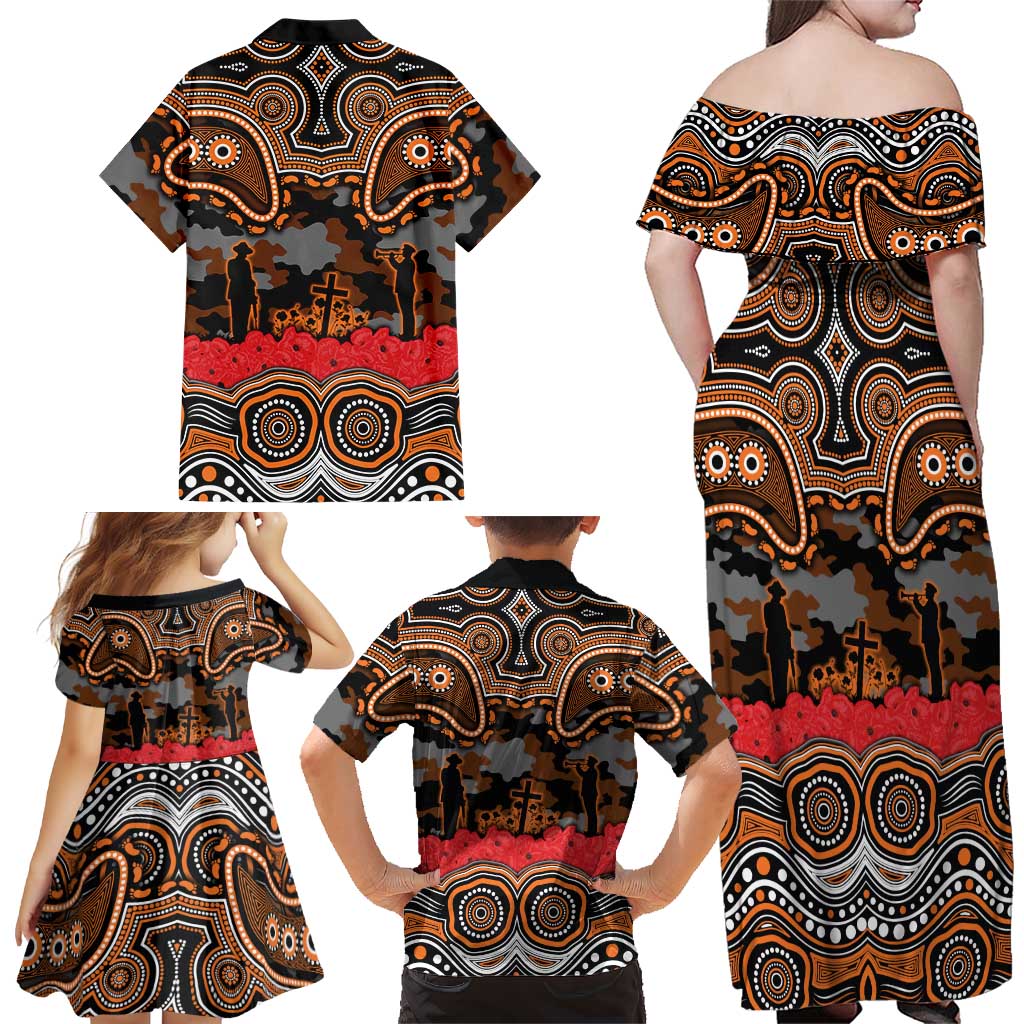 ANZAC Day Wests Tigers Family Matching Off Shoulder Maxi Dress and Hawaiian Shirt Military Memorial Aboriginal Indigenous Art