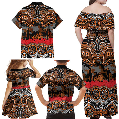 ANZAC Day Wests Tigers Family Matching Off Shoulder Maxi Dress and Hawaiian Shirt Military Memorial Aboriginal Indigenous Art