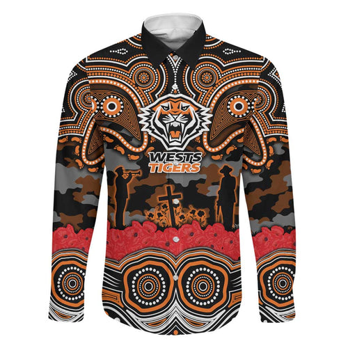 ANZAC Day Wests Tigers Family Matching Off Shoulder Maxi Dress and Hawaiian Shirt Military Memorial Aboriginal Indigenous Art