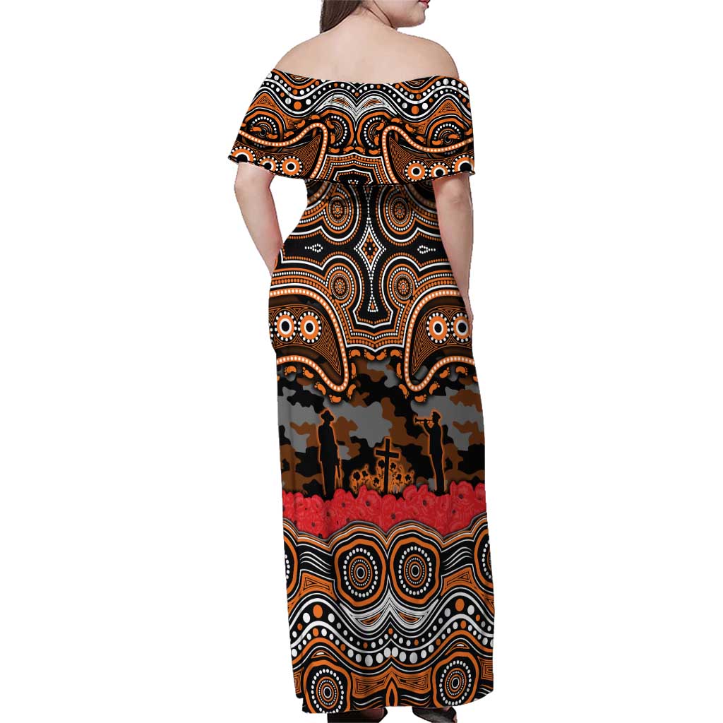 ANZAC Day Wests Tigers Family Matching Off Shoulder Maxi Dress and Hawaiian Shirt Military Memorial Aboriginal Indigenous Art