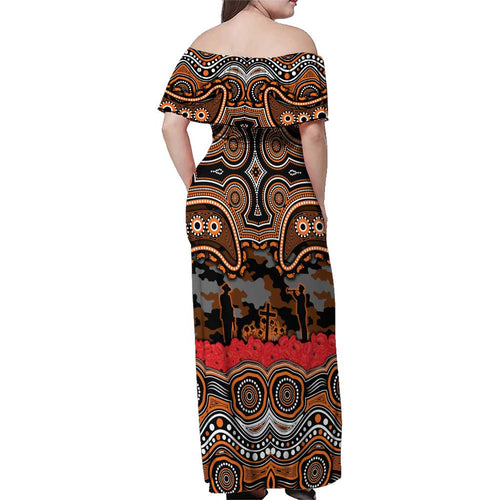 ANZAC Day Wests Tigers Family Matching Off Shoulder Maxi Dress and Hawaiian Shirt Military Memorial Aboriginal Indigenous Art