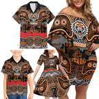 ANZAC Day Wests Tigers Family Matching Off Shoulder Short Dress and Hawaiian Shirt Military Memorial Aboriginal Indigenous Art