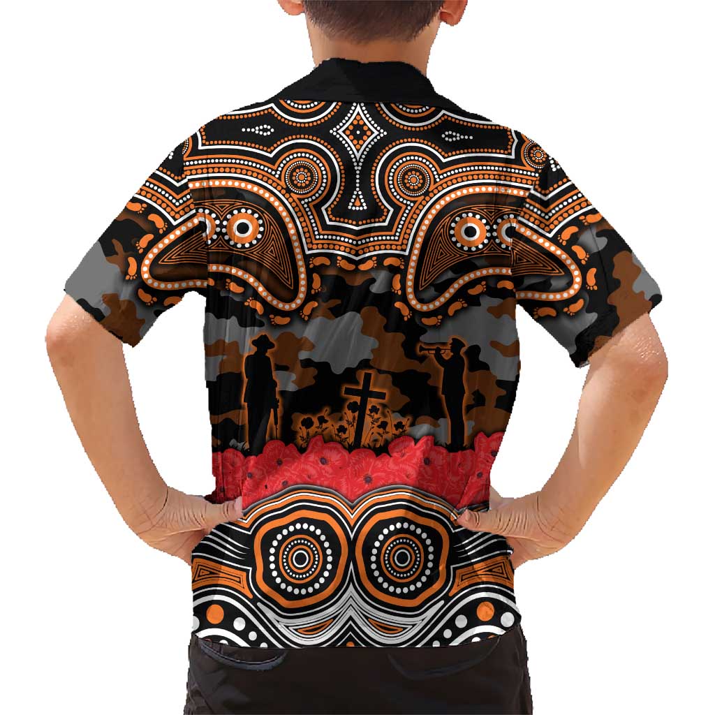 ANZAC Day Wests Tigers Family Matching Off Shoulder Short Dress and Hawaiian Shirt Military Memorial Aboriginal Indigenous Art