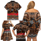 ANZAC Day Wests Tigers Family Matching Off Shoulder Short Dress and Hawaiian Shirt Military Memorial Aboriginal Indigenous Art