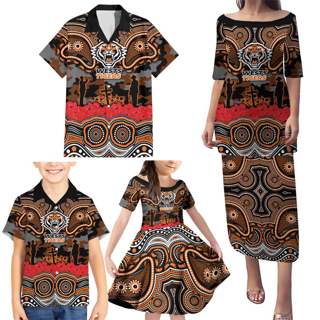 ANZAC Day Wests Tigers Family Matching Puletasi and Hawaiian Shirt Military Memorial Aboriginal Indigenous Art