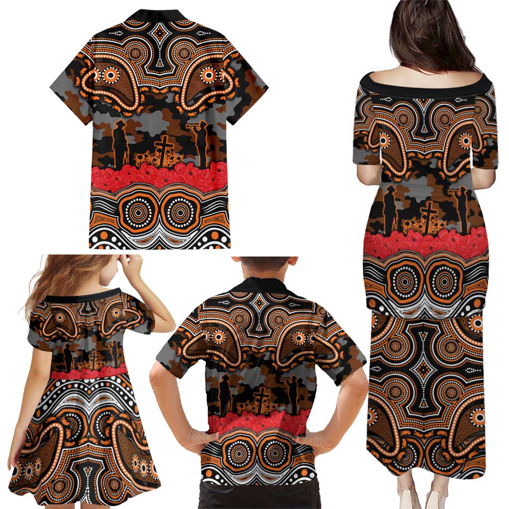 ANZAC Day Wests Tigers Family Matching Puletasi and Hawaiian Shirt Military Memorial Aboriginal Indigenous Art