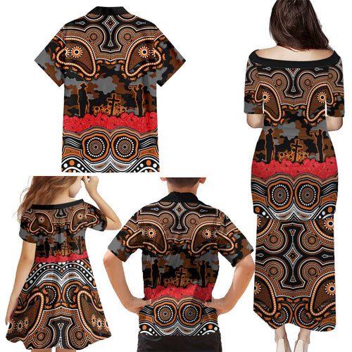 ANZAC Day Wests Tigers Family Matching Puletasi and Hawaiian Shirt Military Memorial Aboriginal Indigenous Art