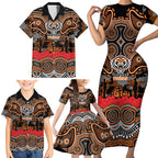 ANZAC Day Wests Tigers Family Matching Short Sleeve Bodycon Dress and Hawaiian Shirt Military Memorial Aboriginal Indigenous Art
