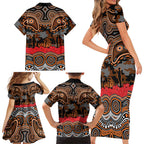 ANZAC Day Wests Tigers Family Matching Short Sleeve Bodycon Dress and Hawaiian Shirt Military Memorial Aboriginal Indigenous Art