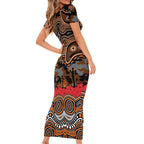 ANZAC Day Wests Tigers Family Matching Short Sleeve Bodycon Dress and Hawaiian Shirt Military Memorial Aboriginal Indigenous Art