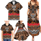 ANZAC Day Wests Tigers Family Matching Summer Maxi Dress and Hawaiian Shirt Military Memorial Aboriginal Indigenous Art