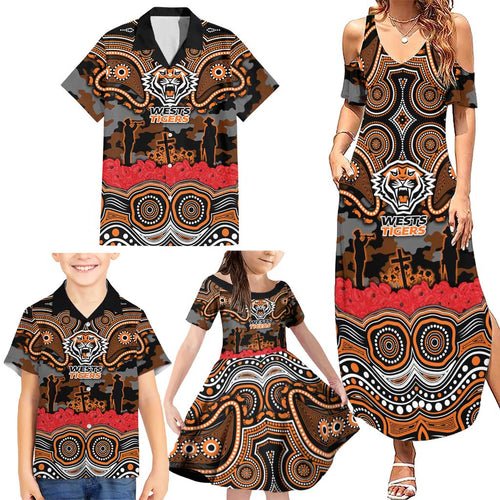 ANZAC Day Wests Tigers Family Matching Summer Maxi Dress and Hawaiian Shirt Military Memorial Aboriginal Indigenous Art