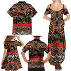 ANZAC Day Wests Tigers Family Matching Summer Maxi Dress and Hawaiian Shirt Military Memorial Aboriginal Indigenous Art