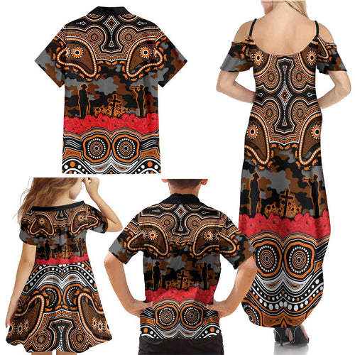 ANZAC Day Wests Tigers Family Matching Summer Maxi Dress and Hawaiian Shirt Military Memorial Aboriginal Indigenous Art