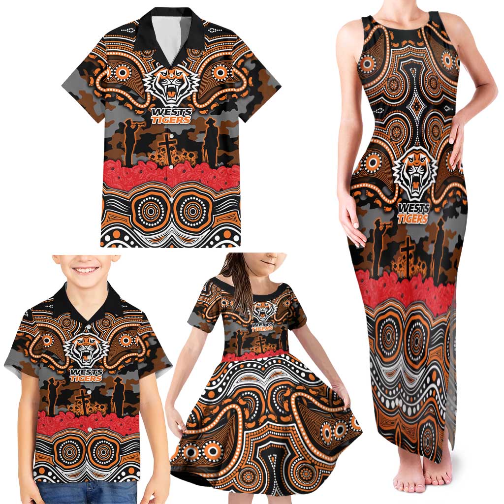 ANZAC Day Wests Tigers Family Matching Tank Maxi Dress and Hawaiian Shirt Military Memorial Aboriginal Indigenous Art