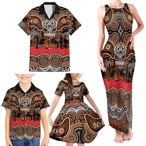 ANZAC Day Wests Tigers Family Matching Tank Maxi Dress and Hawaiian Shirt Military Memorial Aboriginal Indigenous Art