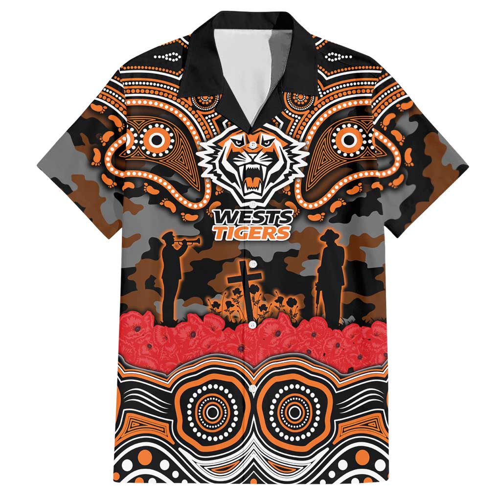 ANZAC Day Wests Tigers Hawaiian Shirt Military Memorial Aboriginal Indigenous Art