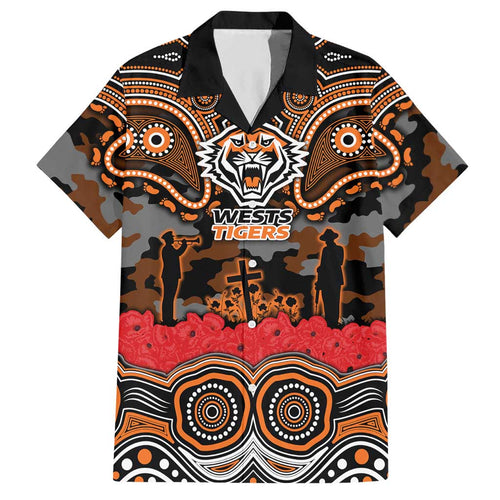 ANZAC Day Wests Tigers Hawaiian Shirt Military Memorial Aboriginal Indigenous Art