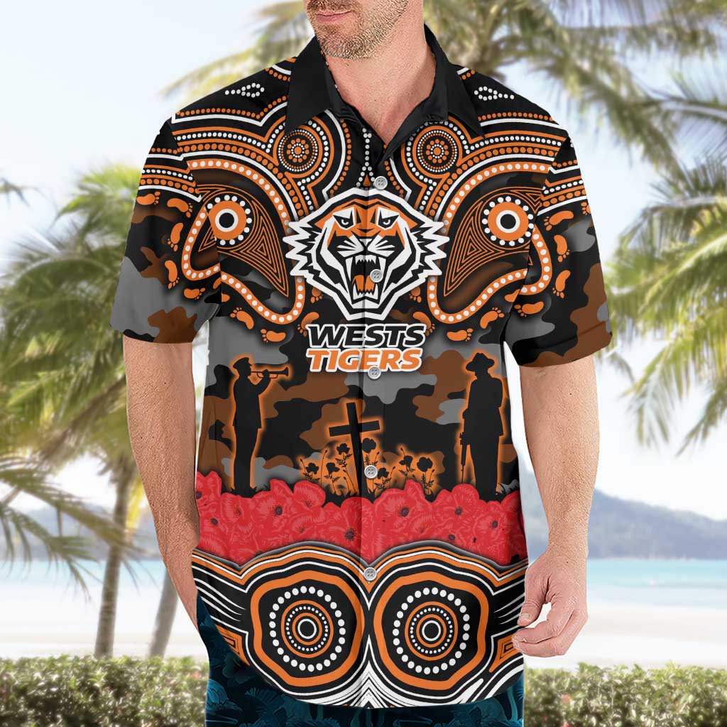 ANZAC Day Wests Tigers Hawaiian Shirt Military Memorial Aboriginal Indigenous Art