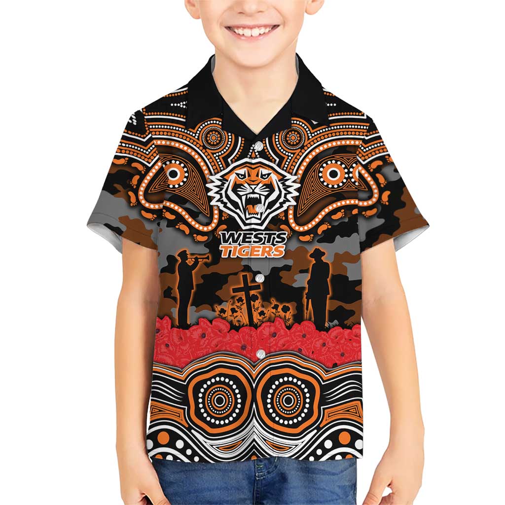 ANZAC Day Wests Tigers Hawaiian Shirt Military Memorial Aboriginal Indigenous Art