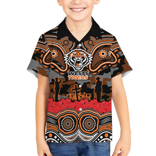 ANZAC Day Wests Tigers Hawaiian Shirt Military Memorial Aboriginal Indigenous Art
