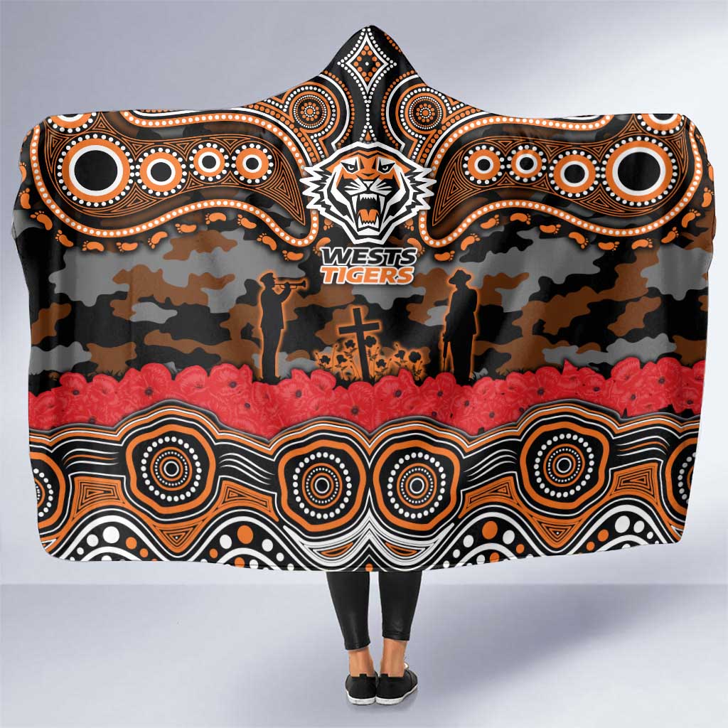 ANZAC Day Wests Tigers Hooded Blanket Military Memorial Aboriginal Indigenous Art