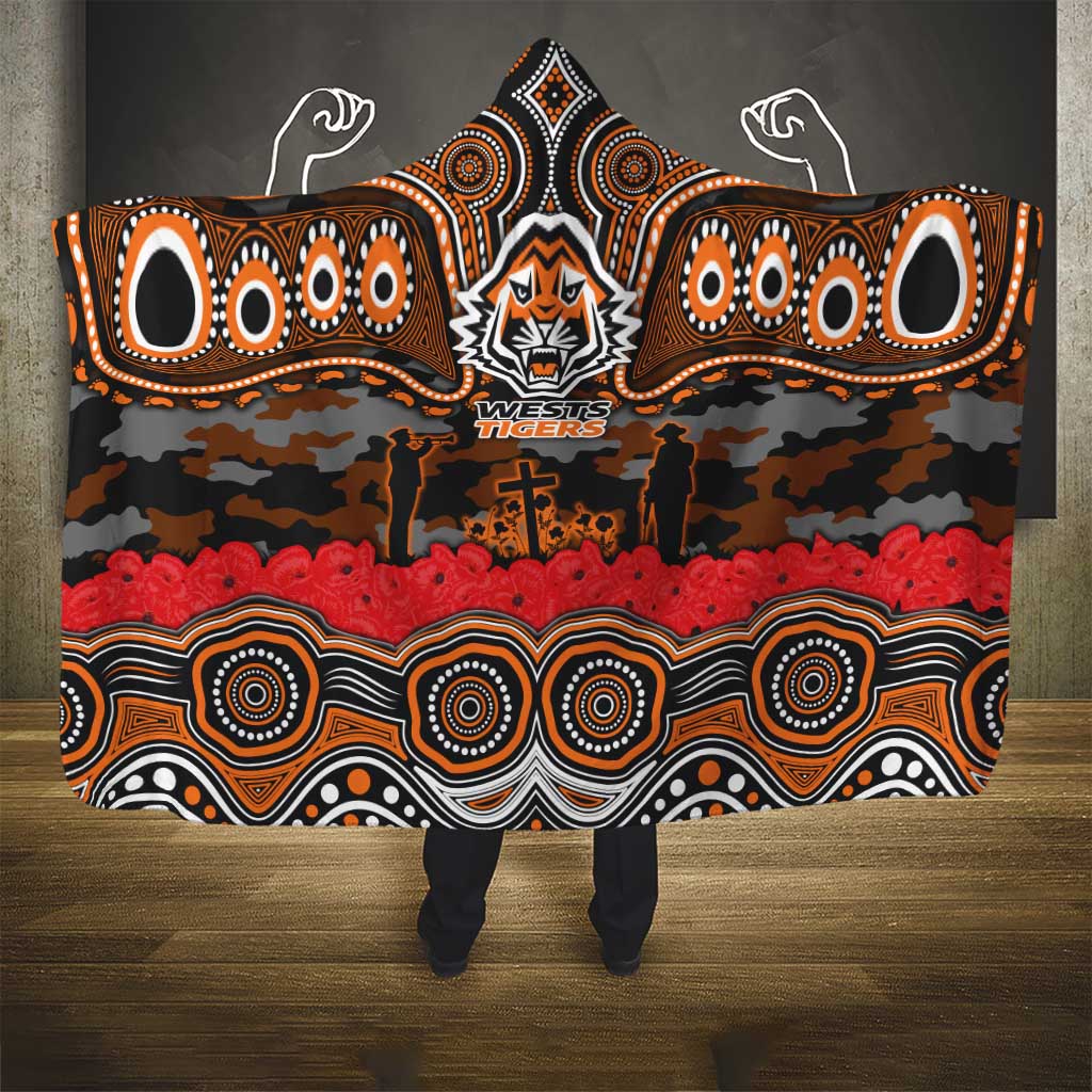 ANZAC Day Wests Tigers Hooded Blanket Military Memorial Aboriginal Indigenous Art
