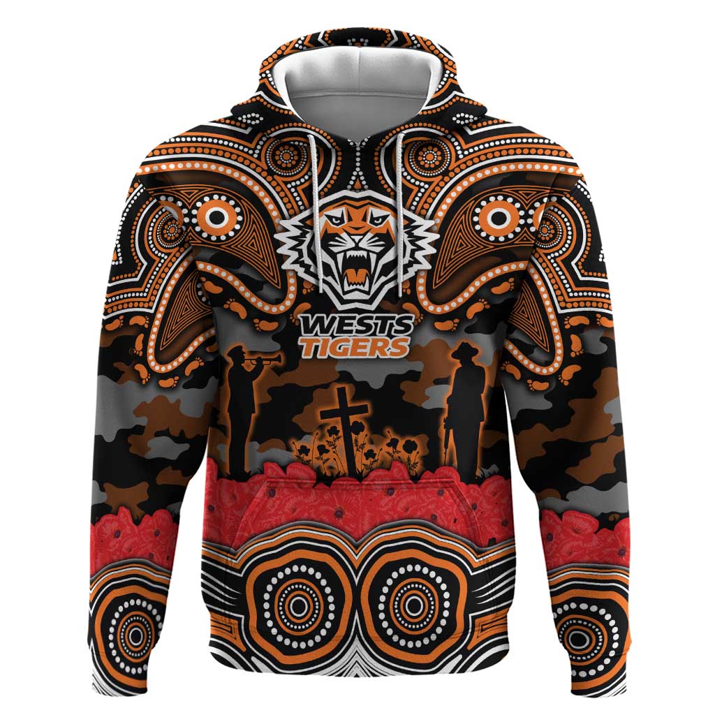 ANZAC Day Wests Tigers Hoodie Military Memorial Aboriginal Indigenous Art