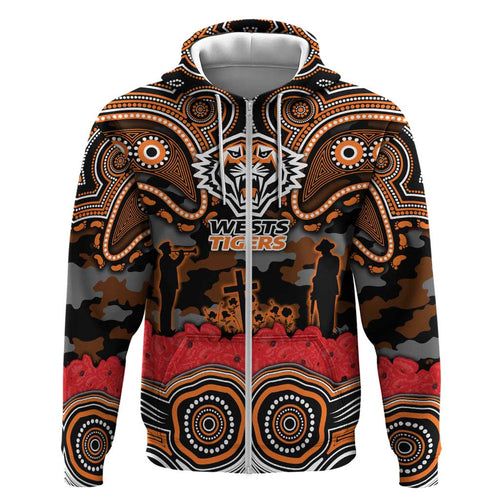 ANZAC Day Wests Tigers Hoodie Military Memorial Aboriginal Indigenous Art