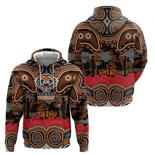 ANZAC Day Wests Tigers Hoodie Military Memorial Aboriginal Indigenous Art