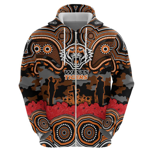 ANZAC Day Wests Tigers Hoodie Military Memorial Aboriginal Indigenous Art