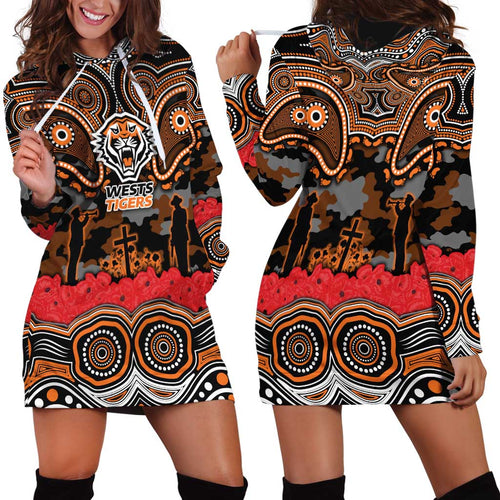 ANZAC Day Wests Tigers Hoodie Dress Military Memorial Aboriginal Indigenous Art
