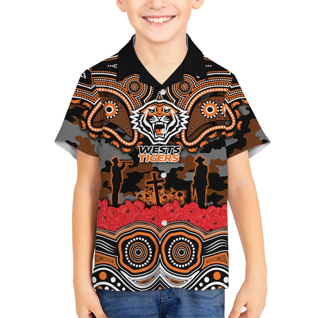 ANZAC Day Wests Tigers Kid Hawaiian Shirt Military Memorial Aboriginal Indigenous Art