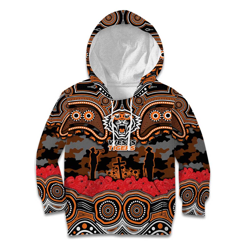 ANZAC Day Wests Tigers Kid Hoodie Military Memorial Aboriginal Indigenous Art