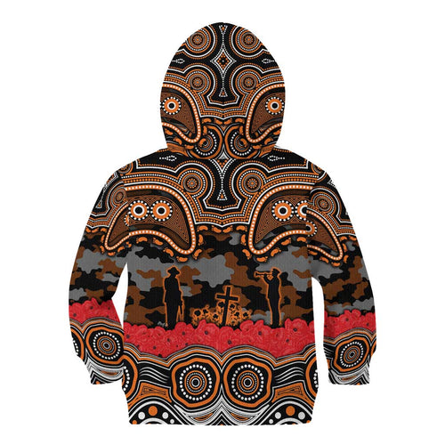 ANZAC Day Wests Tigers Kid Hoodie Military Memorial Aboriginal Indigenous Art