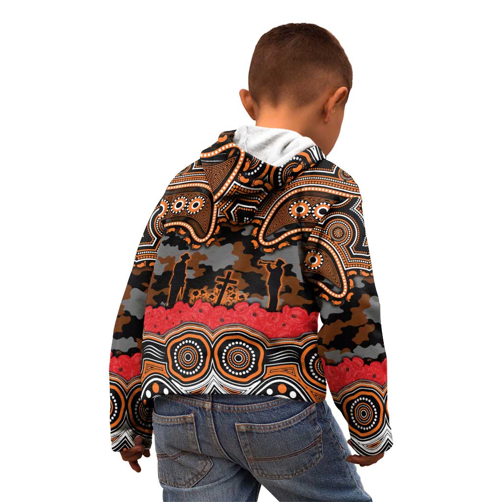 ANZAC Day Wests Tigers Kid Hoodie Military Memorial Aboriginal Indigenous Art