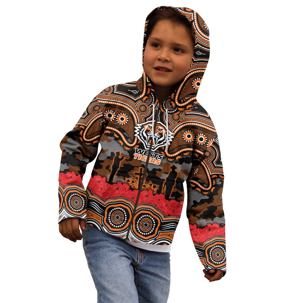 ANZAC Day Wests Tigers Kid Hoodie Military Memorial Aboriginal Indigenous Art